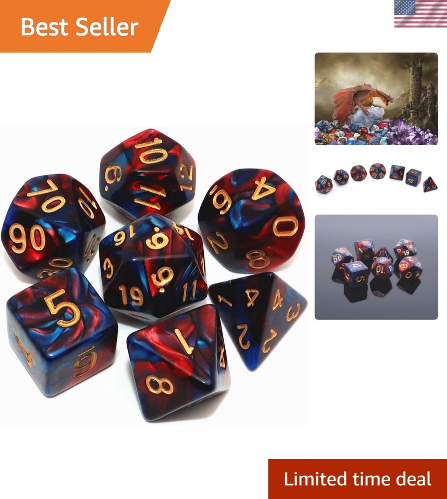 Versatile Red and Blue D&D Polyhedral Dice Set with Convenient Storage Bag