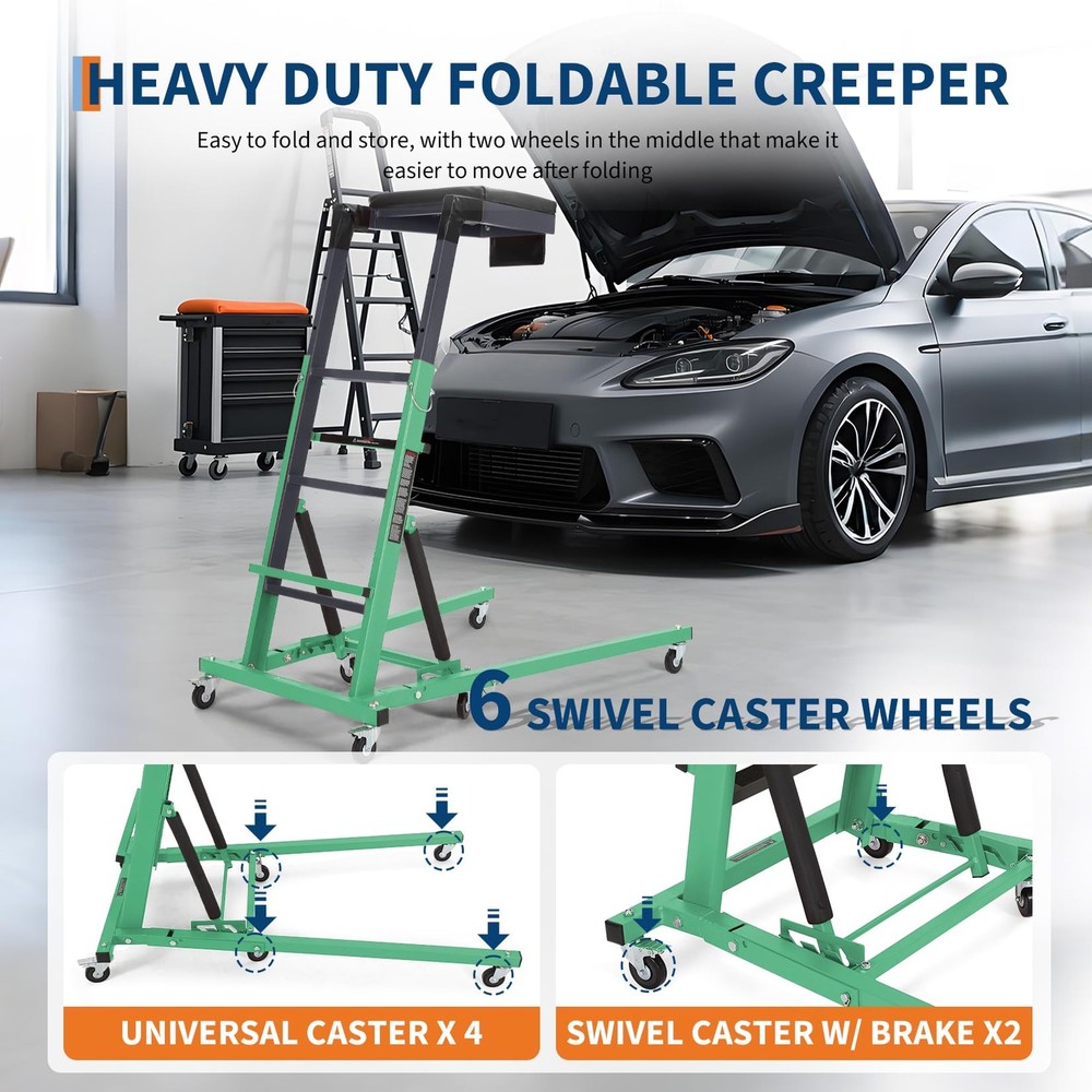 400LBS Automotive Top Side Creeper w/Tray,Foldable Rolling Engine Creeper,Auto