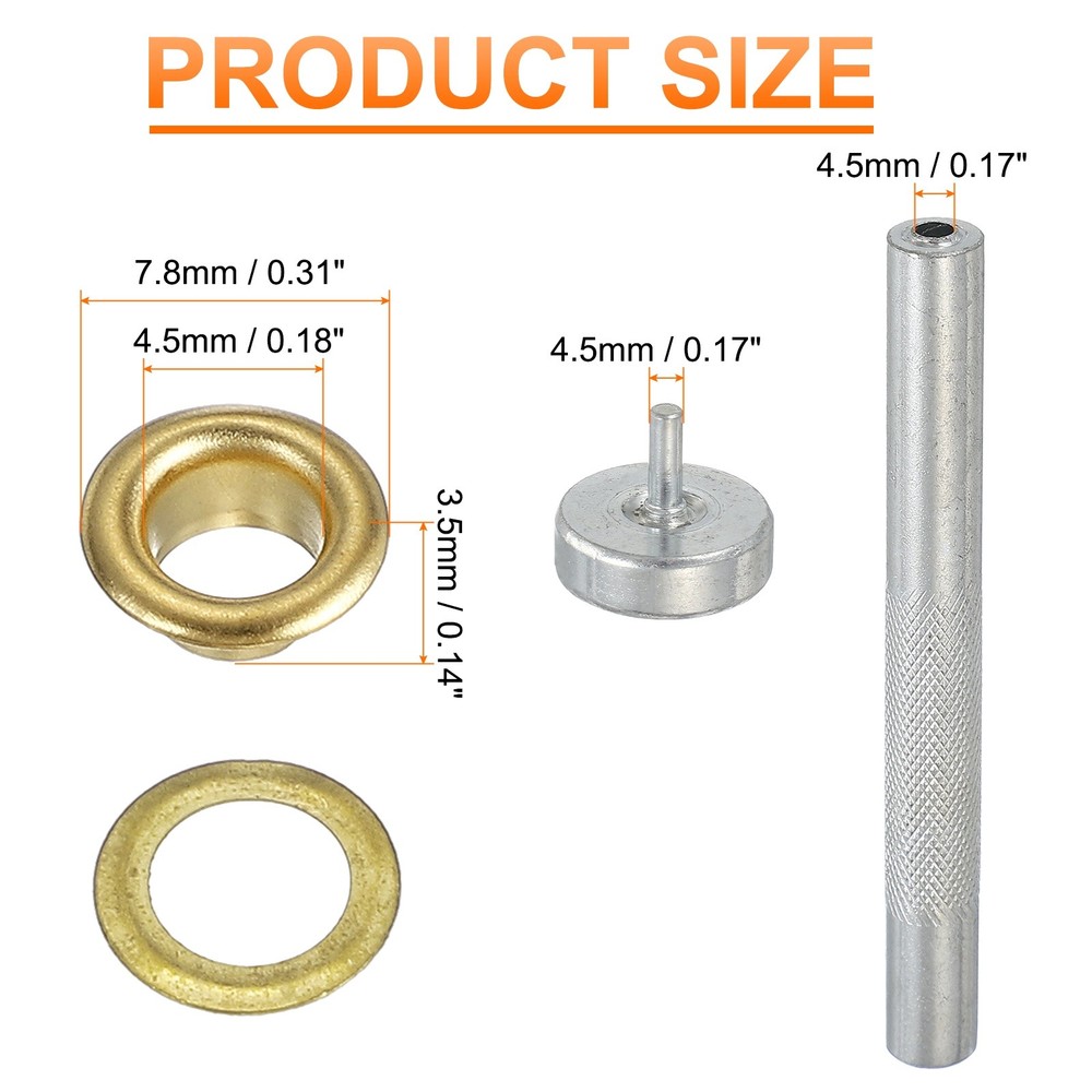 80Set Grommets Eyelets Kit 4.5mm Copper Eyelets with Setting Tool Gold