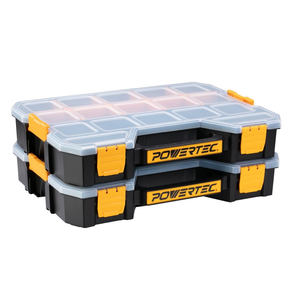 POWERTEC Stackable Tool Box Organizer with Removable Dividers - 17 Compartmen...