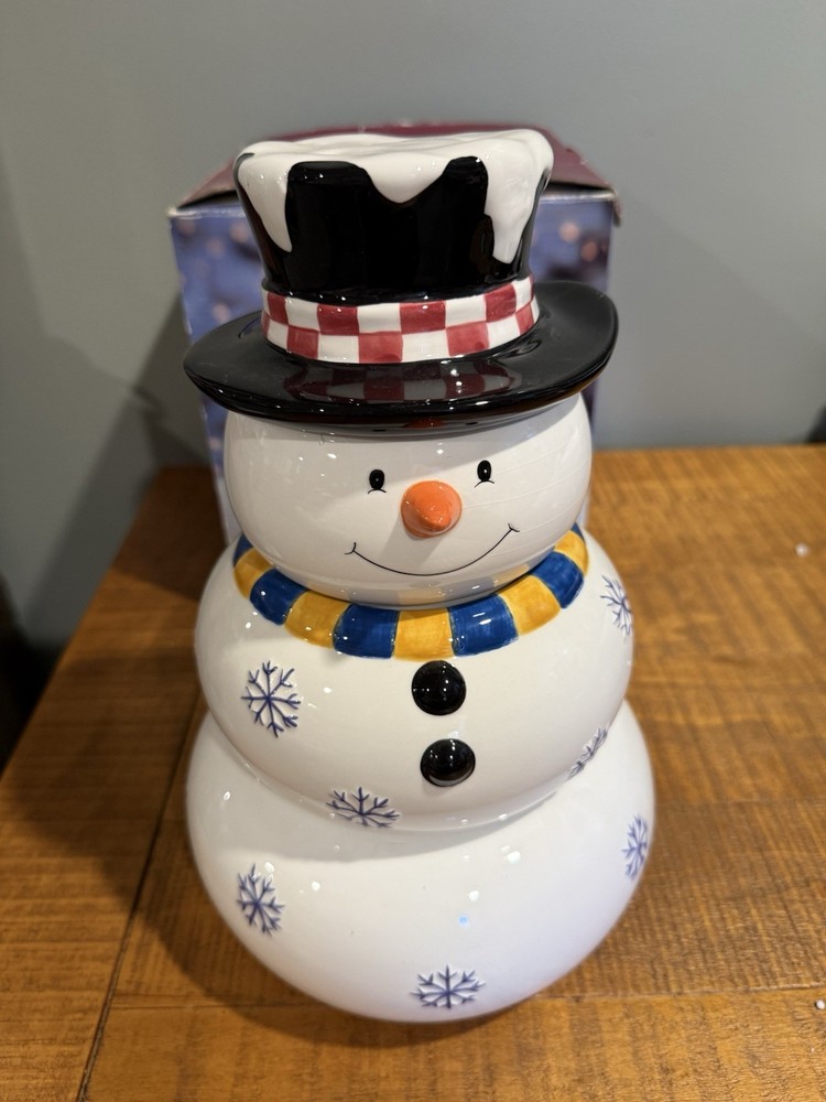 Whimsical Snowman Stackable Snack Set 4 Piece Ceramic Set Winter Decor