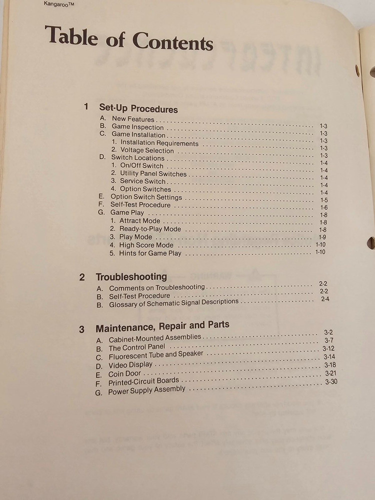 ATARI KANGAROO OPERATION MAINTENANCE & SERVICE MANUAL AND SCHEMATIC PACKAGE