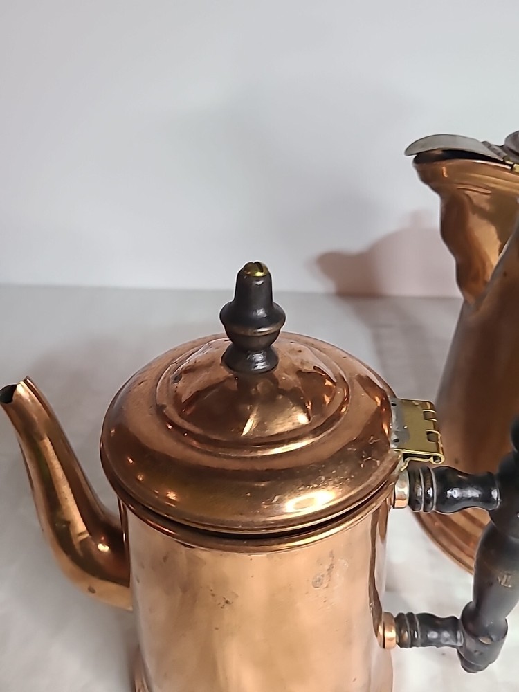 Copper Tin Lined Coffee Pots 10" And 8"