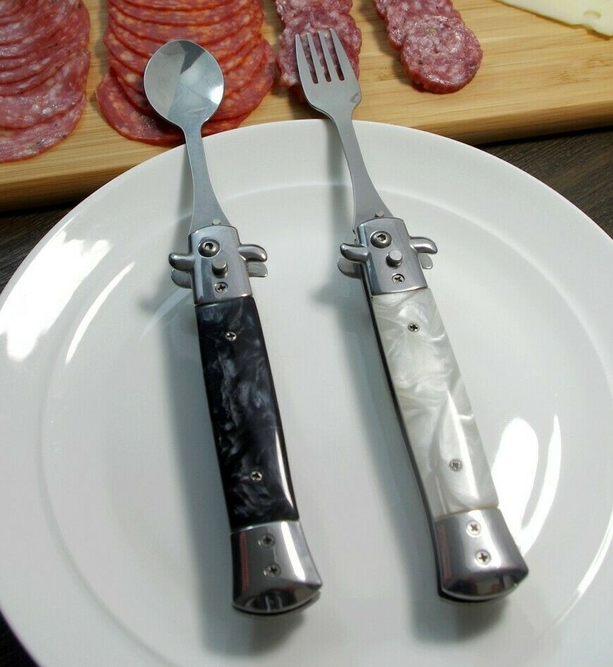 Royal Imperial Switchblade Hobo Pocket Knife Style Camping Fork and Spoon Set