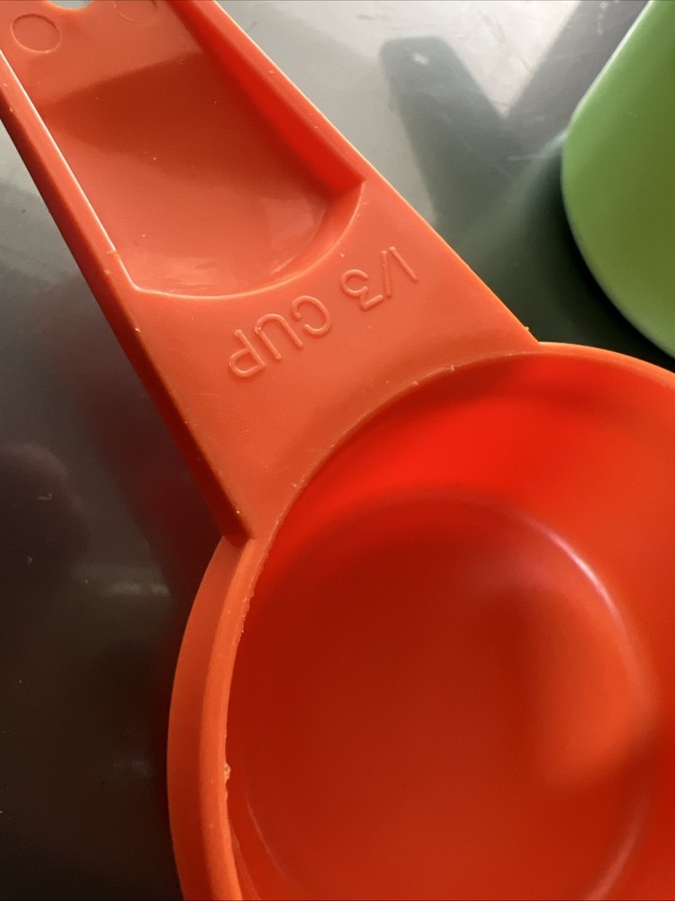 4 Tupperware Stacking Nesting Measuring Cups 1/3, 1/2, 2/3, 3/4” Rainbow