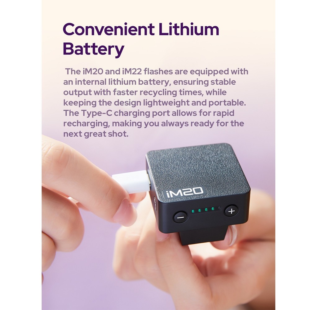 Godox iM20 Mini Camera Flash with Diffuser GN10 USB-C Charging Built-in Battery