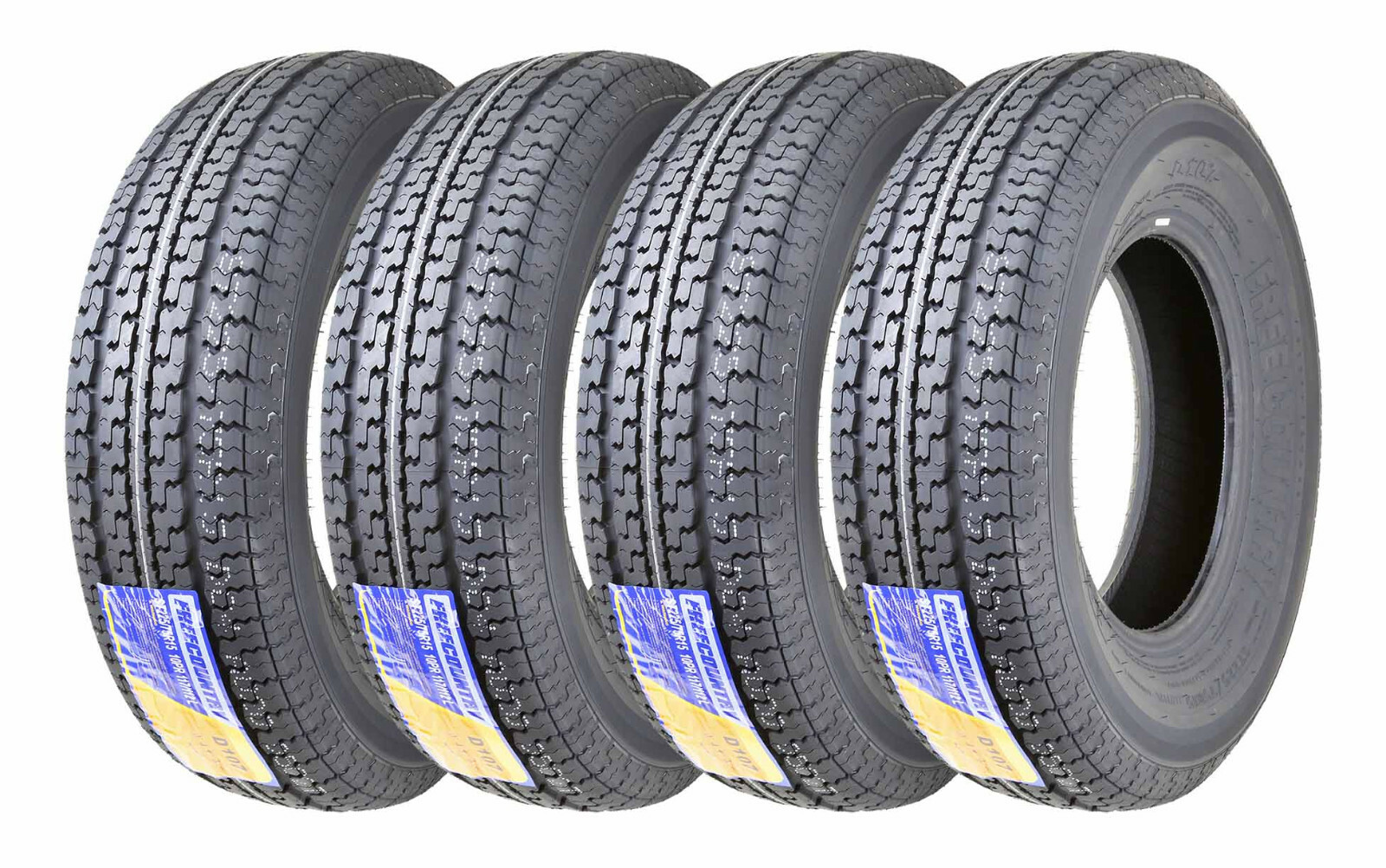 Set 4 ST205/75R15 FREE COUNTRY Trailer Tires 205 75 15 8PR LRD w/Scuff Guard