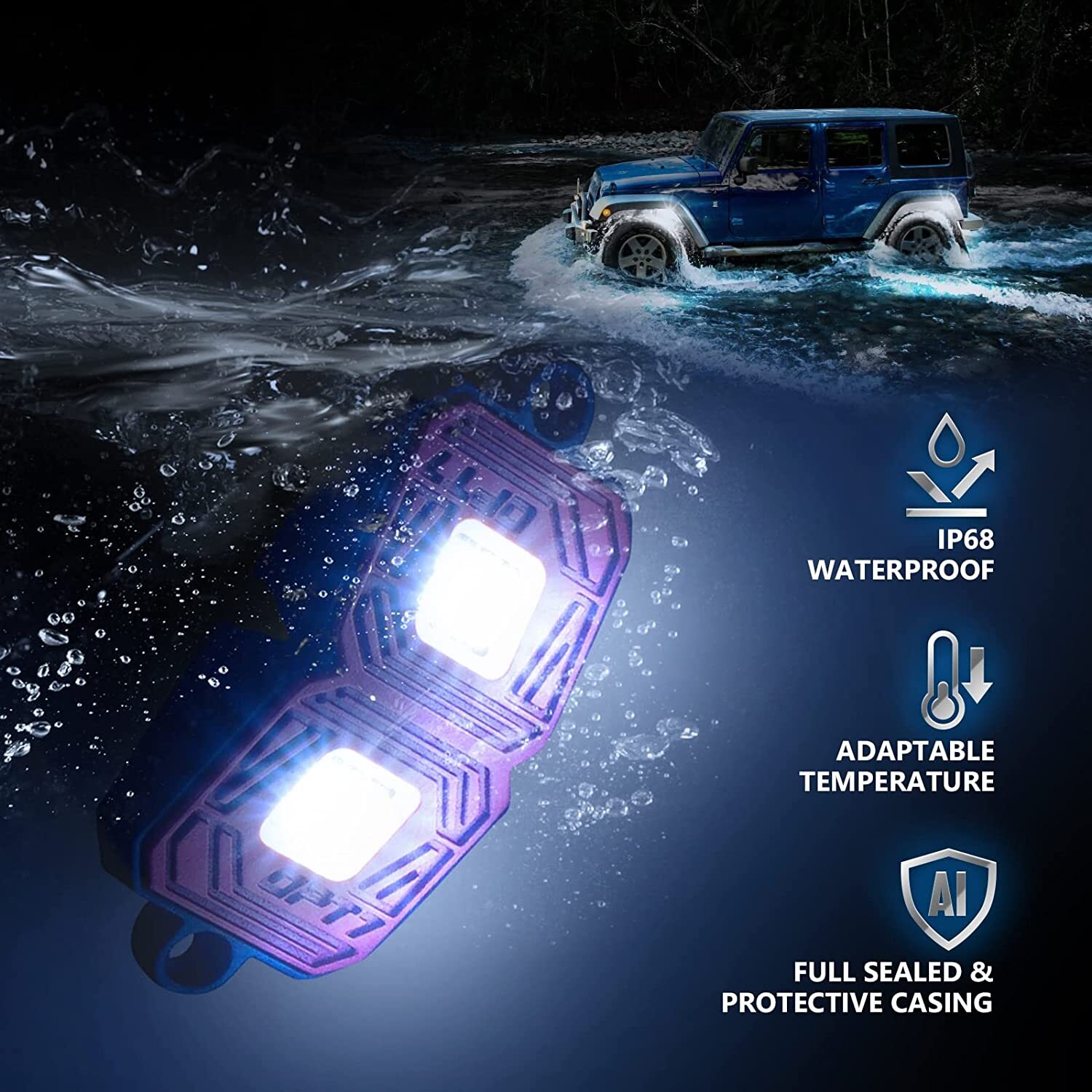 4Pods LED White Rock Light w/ 8 Magnet Offroad Truck Car Underglow OPT7 Photon