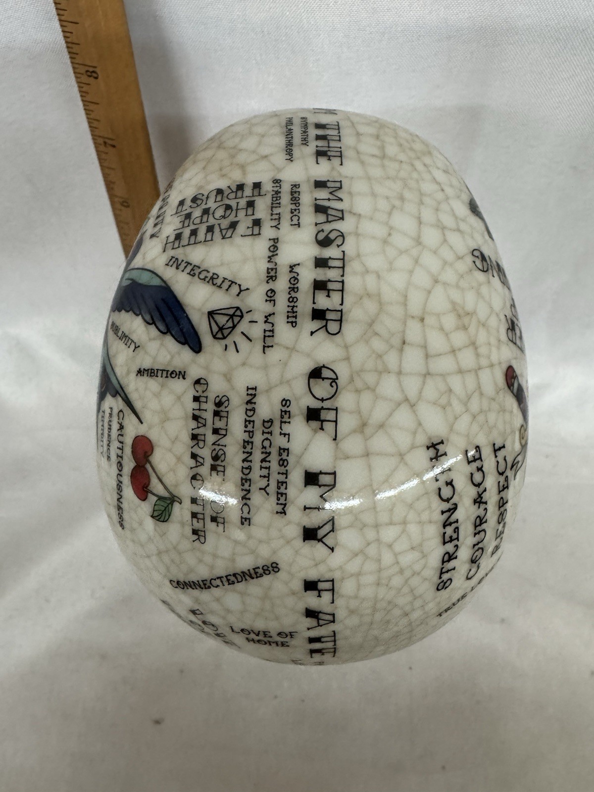 Tattooed Phrenology Head Bust Three Hands Corp Crackle Glazed