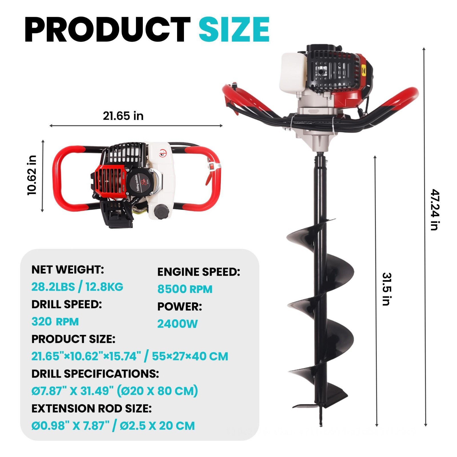 63cc Gas Powered Earth Auger Post Hole Digger Bit Set