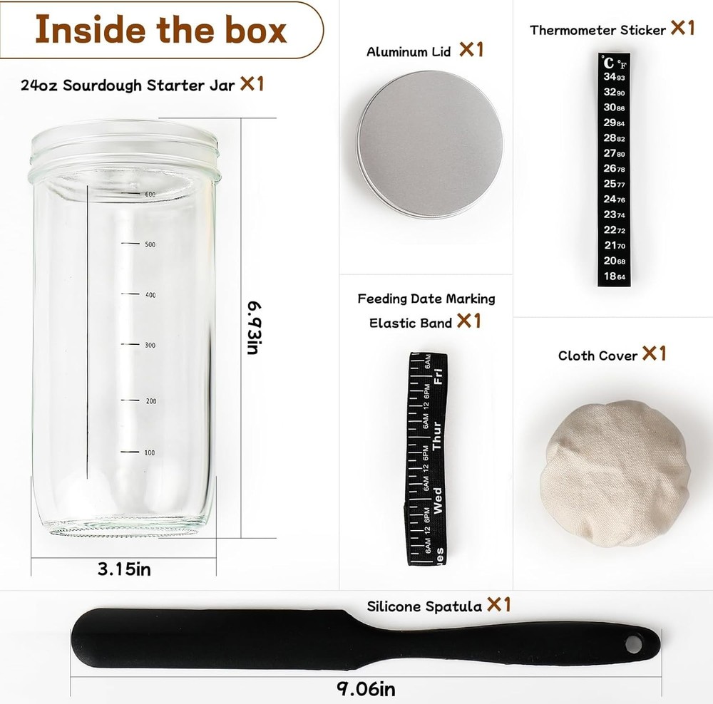 Easily Create Sourdough Bread: 24 oz Starter Kit with Thermometer & Scraper