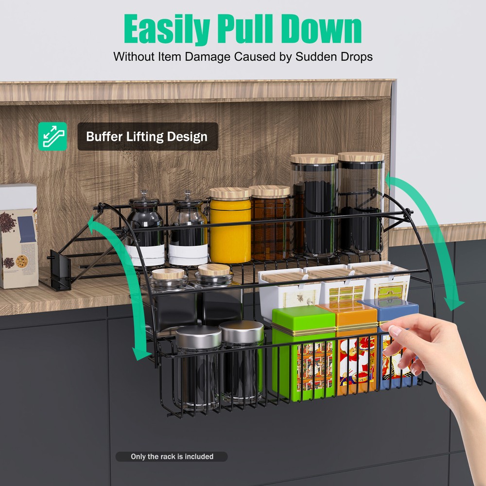 3 Tier Pull down Cabinet Spice Rack Organizer,Metal Storage Shelf for Kitchen