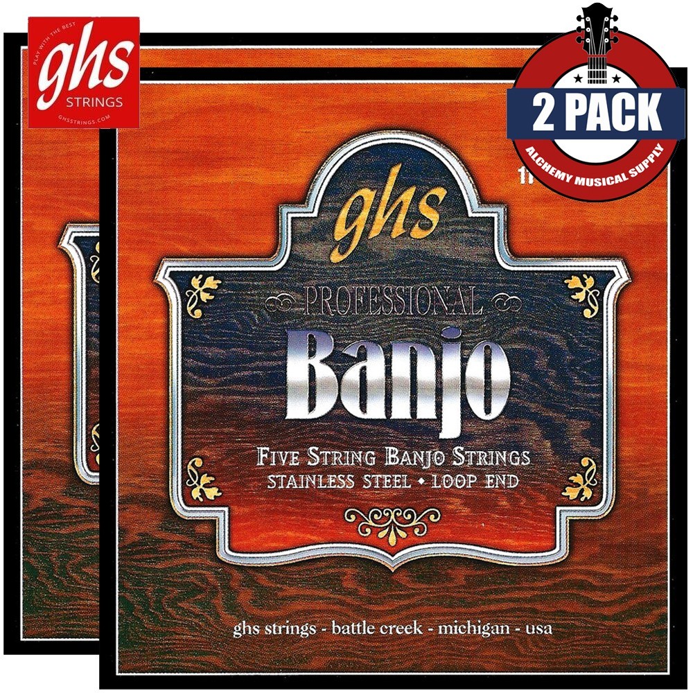 2-PACK GHS PF180 Stainless Steel 5-String Banjo Loop End String .011-.024 Medium