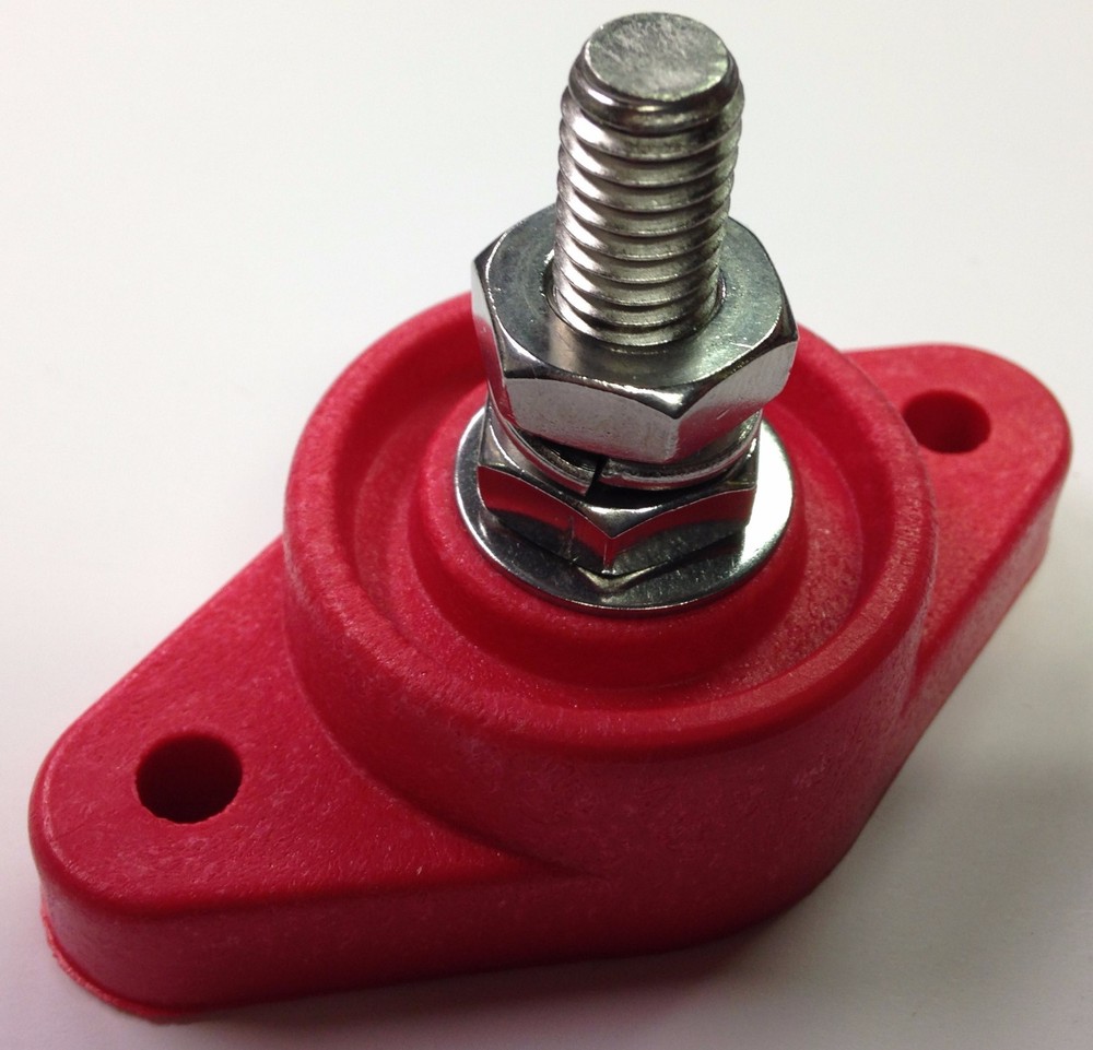 Large Red Junction Power Post Insulated Terminal Block Stud 3/8" Stainless