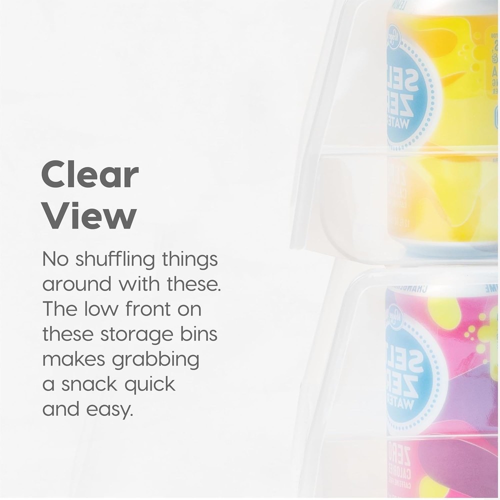 Clear Plastic Stackable Storage Bins, Large- 8 Pack, Open Front Fridge Pantry...