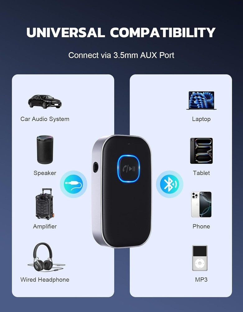 Bluetooth Receiver for Car, Noise Cancelling 3.5mm AUX Bluetooth Car Adapter,...