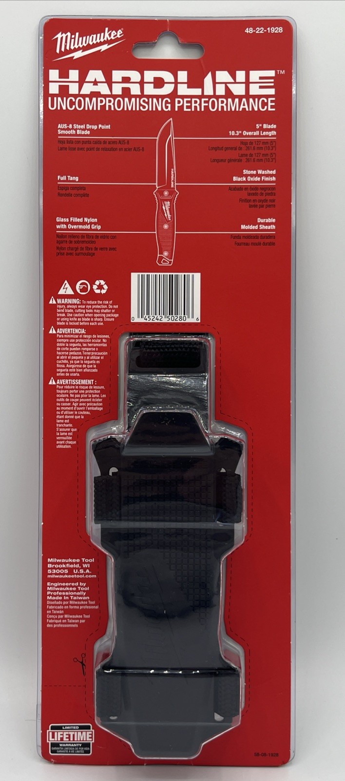 Milwaukee 5-Inch HARDLINE Full Tang Fixed Blade Knife Lifetime Warranty