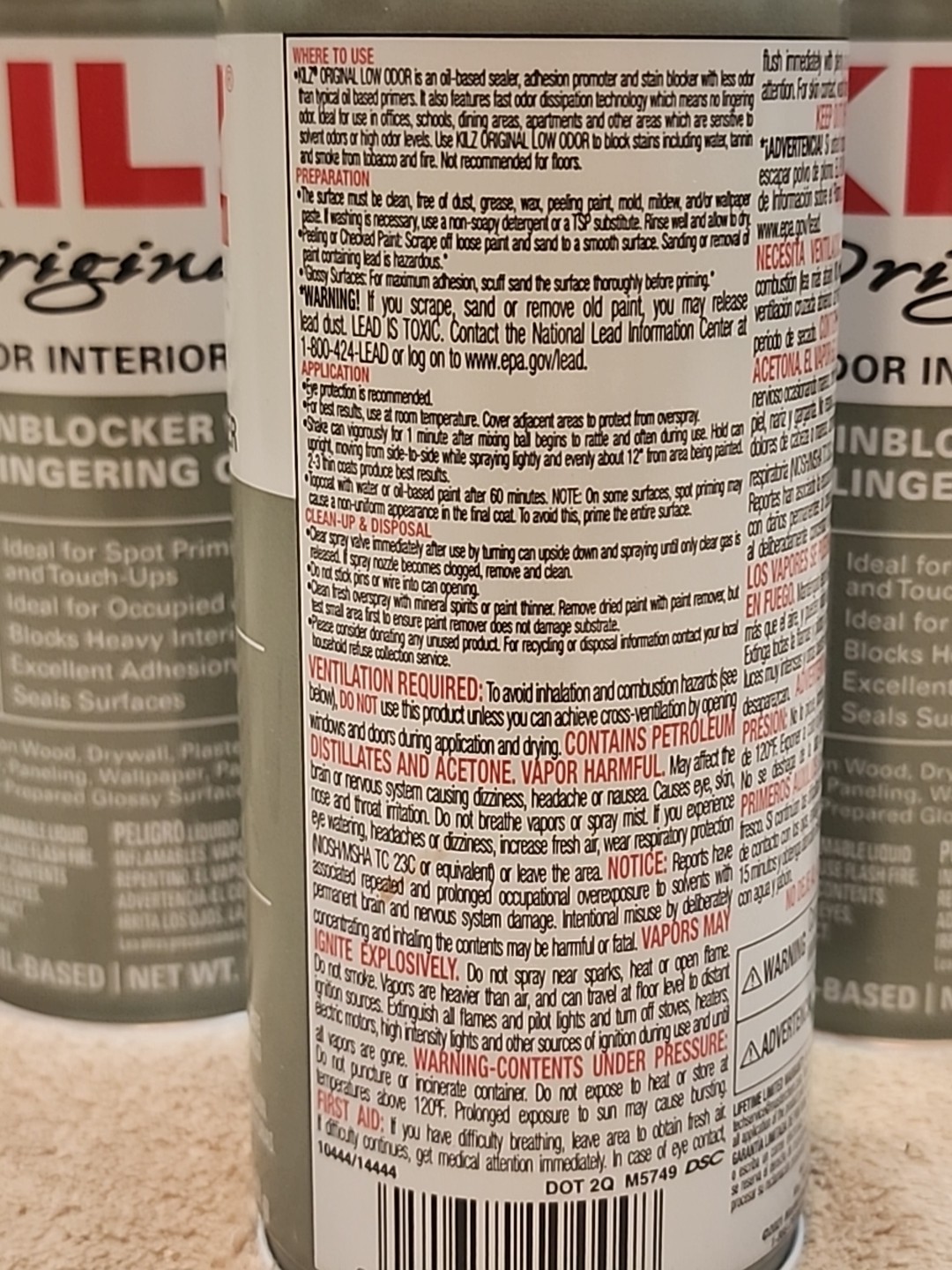 Lot of 6: KILZ Original Low Odor Interior Primer Spray Paint w Stainblocker