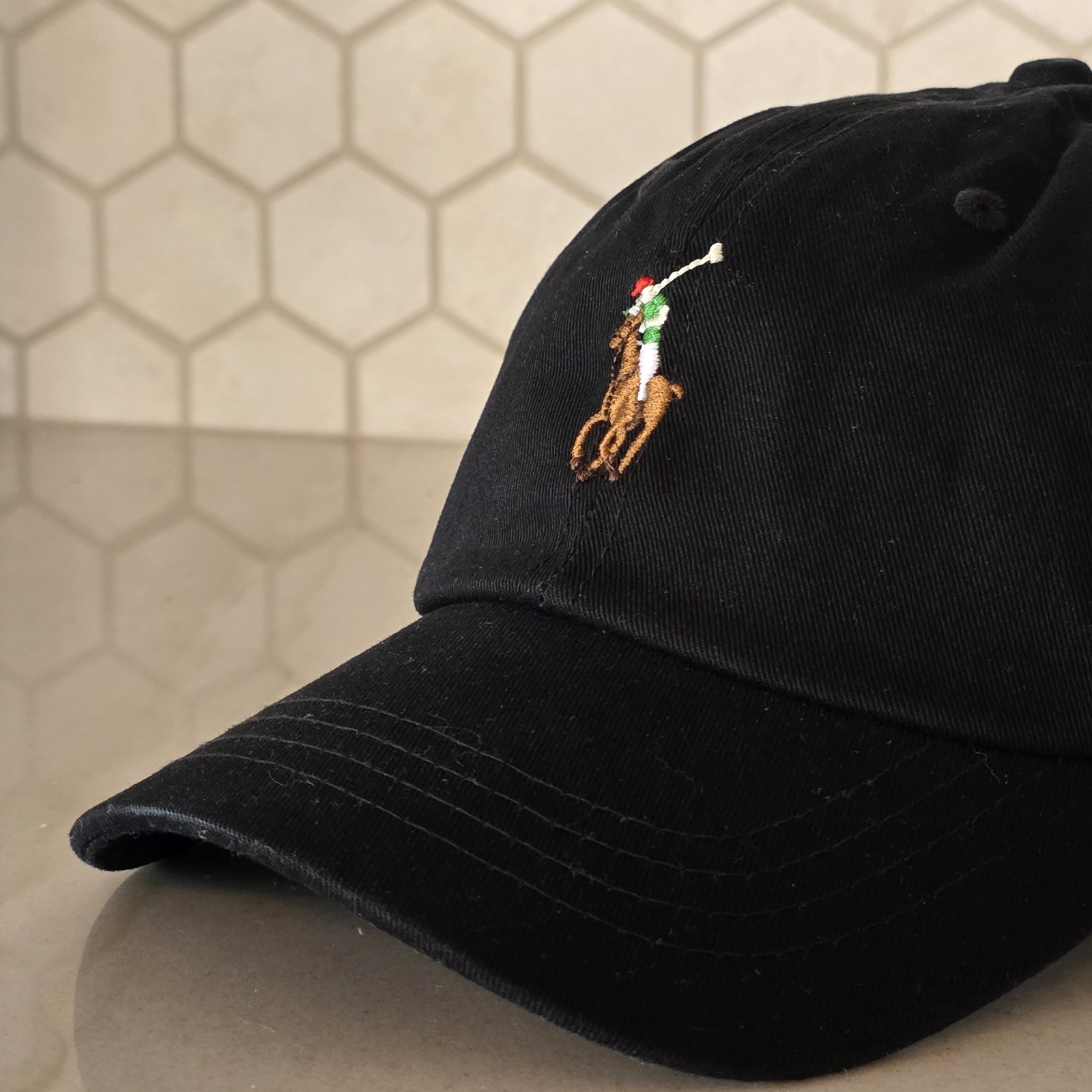 Polo Ralph Lauren Men's OS Cotton Chino Adjustable Baseball Cap Black Brown Pony