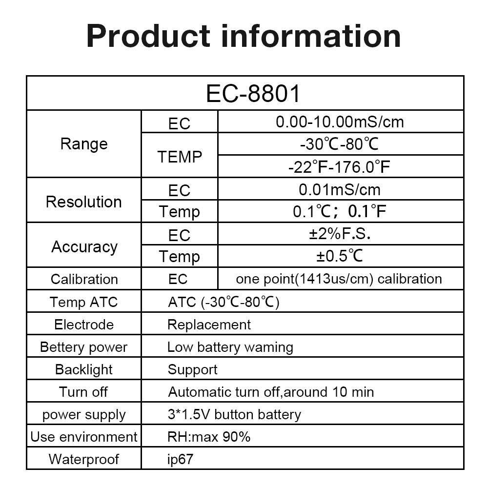 EC Temp Soil Tester Detector Electrical Conductivity Meter Agricultural Analyzer