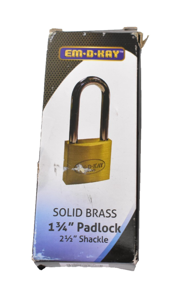 Em-D-Kay Solid Brass 1-3/4" Padlock w 2-1/2" Shackle Solid Brass Keyed 508