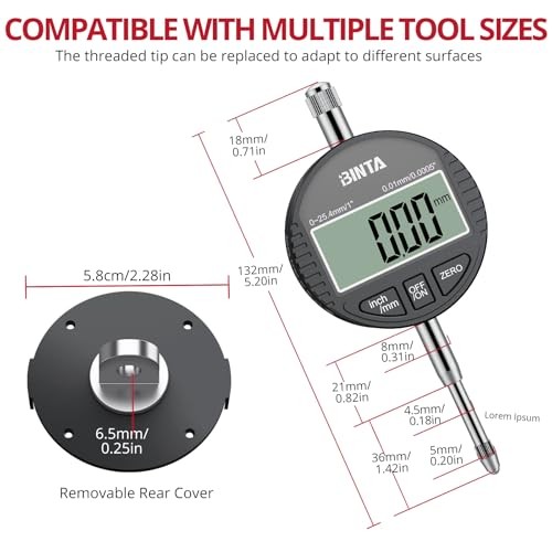 Digital Dial Indicator - 1"/0.0005" LCD Screen - Zinc Alloy Digital