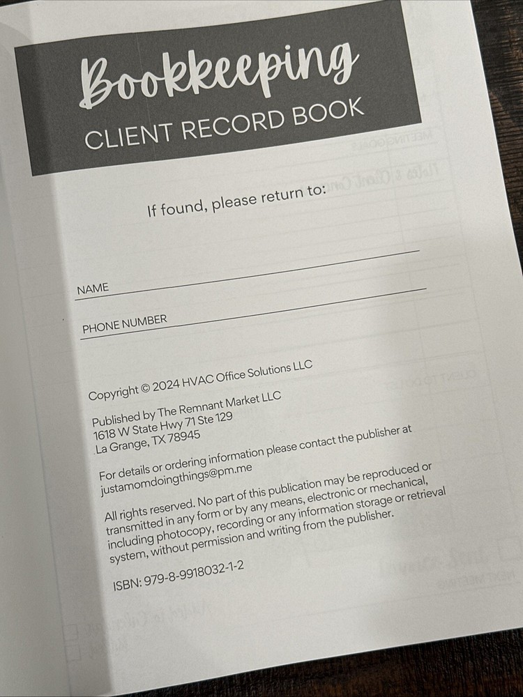 52 Week Bookkeeping Client Record Journal (Meeting Notes, To-Do, Time Tracker)