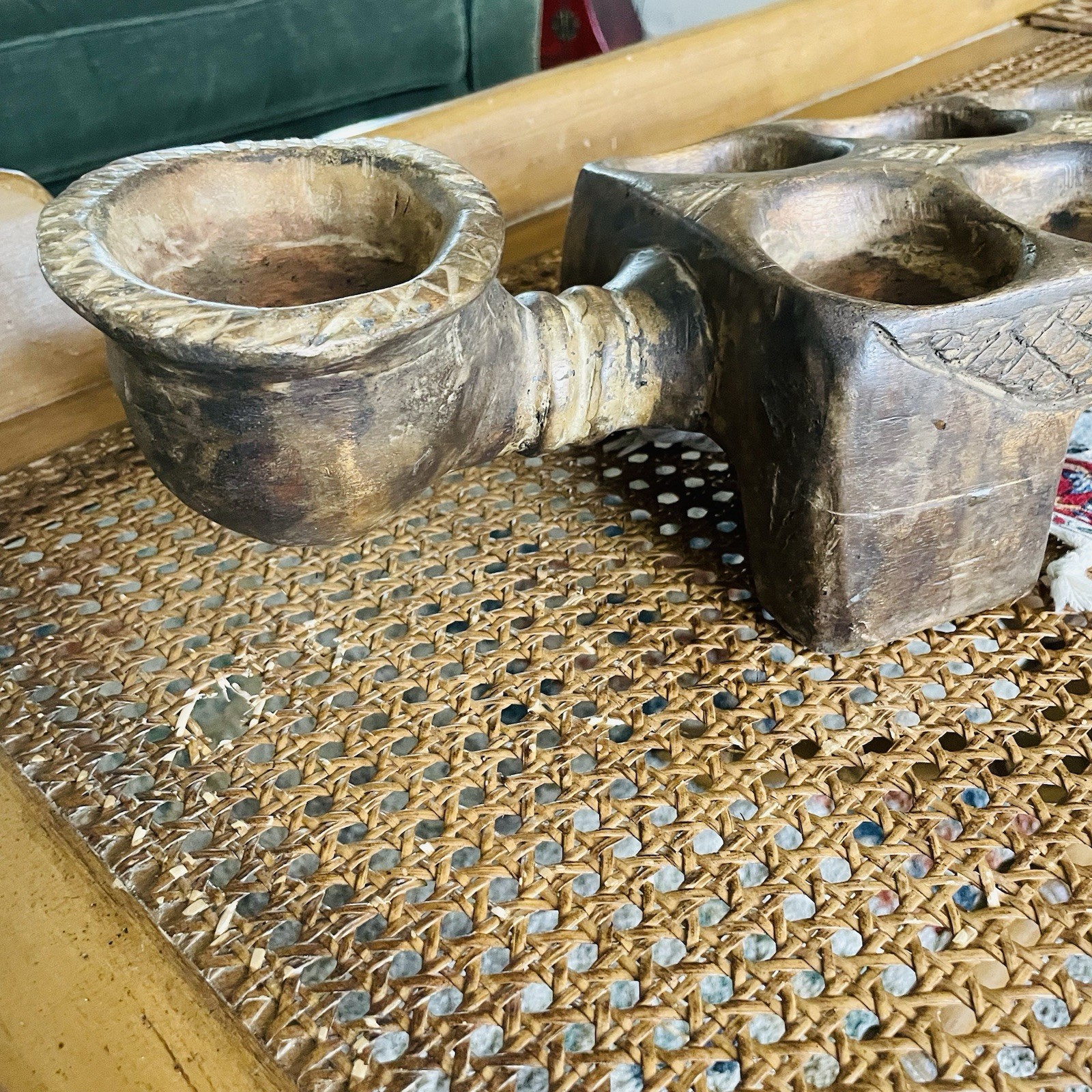 Antique Hand Carved African Woman Man Figural Mancala Game Board Tribal Art