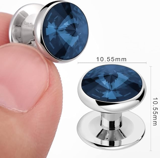 Crystal Shirt Studs for Men's Tuxedo Shirt, Tuxedo Buttons for Dark Blue