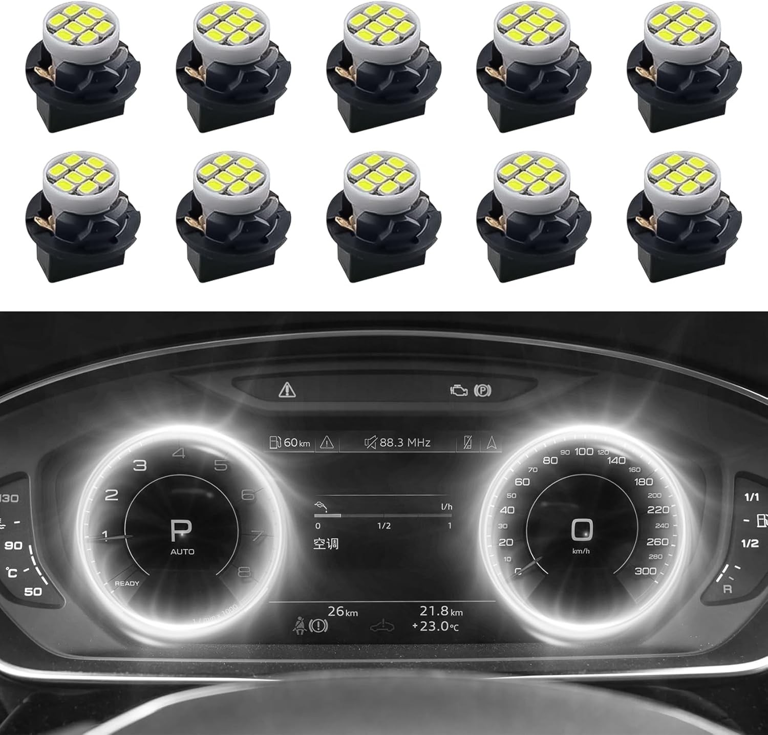 10PCS T10 194 168 LED Dash Instrument Light Bulbs with Twist Lock Socket, Car Da