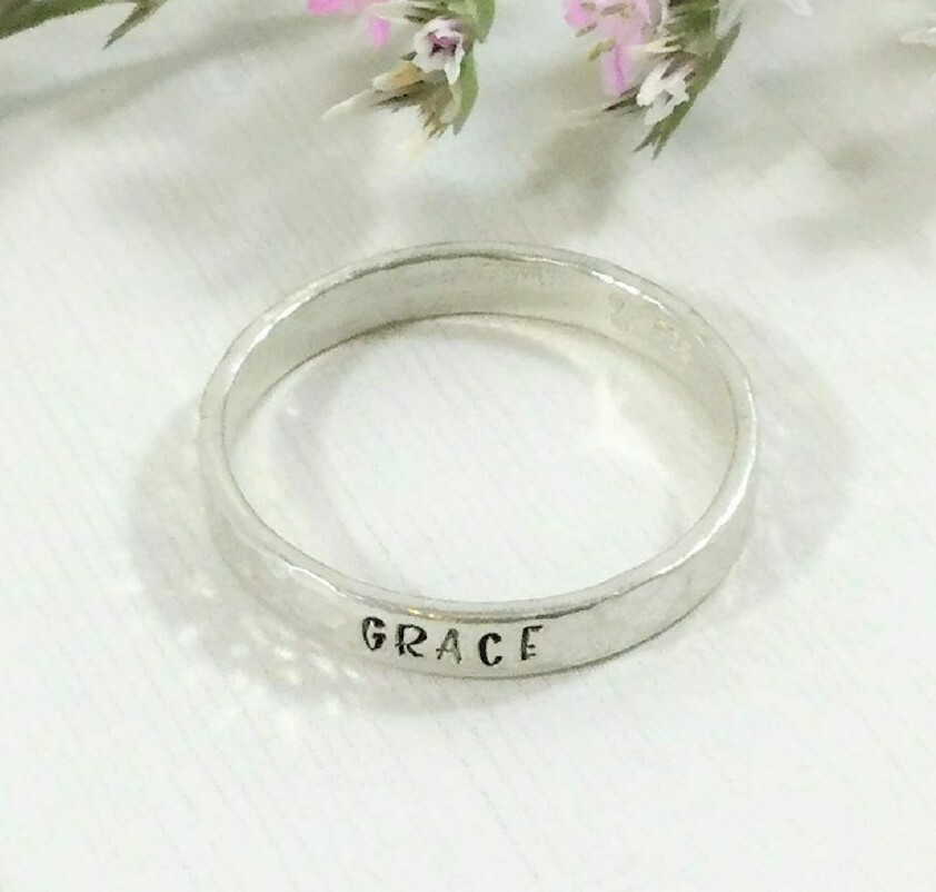 Stacking Name Ring, 3mm, copper, NuGold, sterling silver, handmade