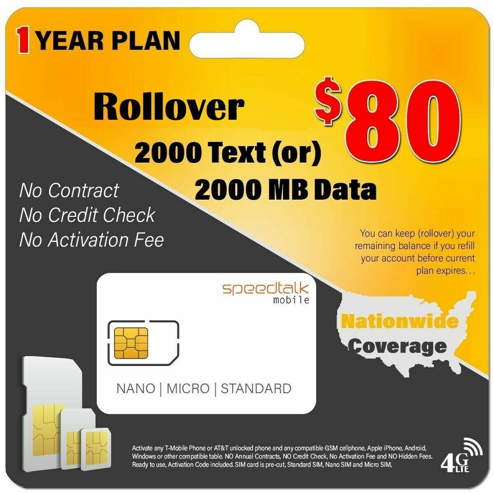 SpeedTalk 5G 4G GSM SIM Card Rollover Text Data Canada Mexico Roaming