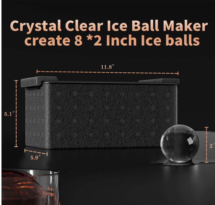 Clear Ice Ball Maker 8 Sphere 2" Ice Mold Whiskey Cocktail Maker