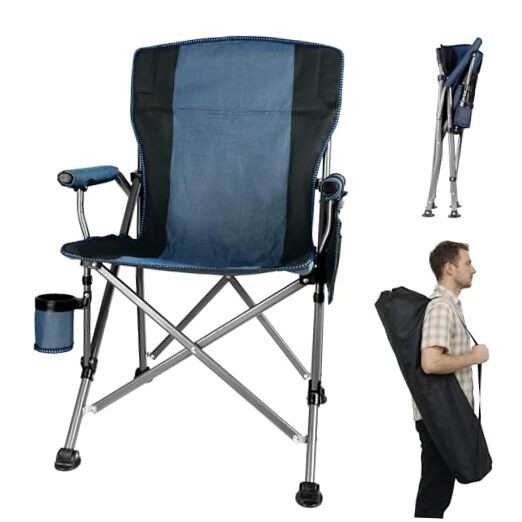 Folding Camping Chair with Cup Holder and Storage Bag, Heavy Basic Version Blue