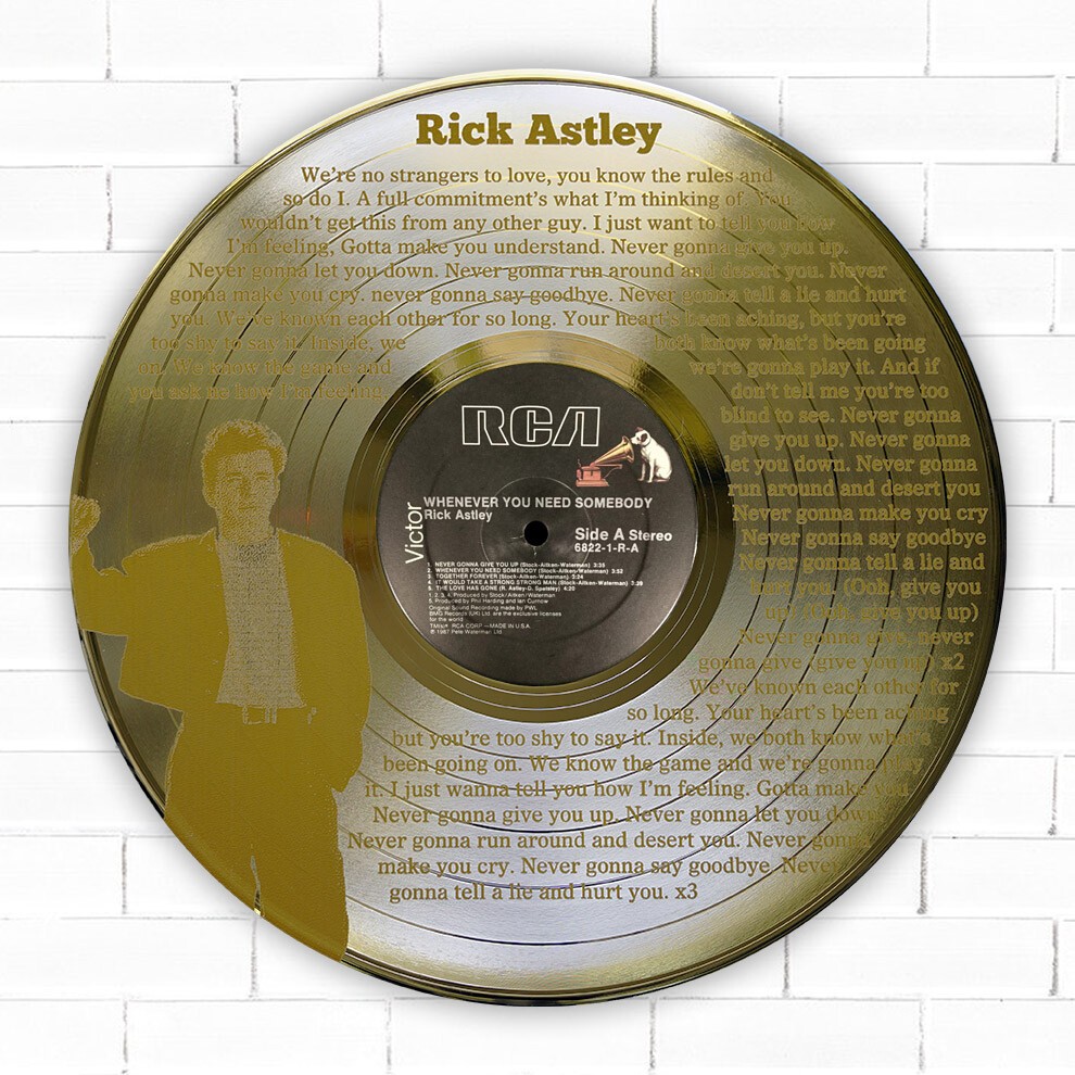 Rick Astley - Never Gonna Give You Up laser etched LP record wallart M4