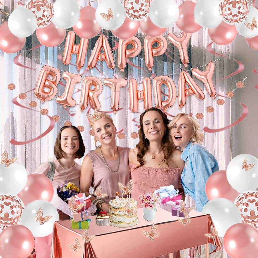 Rose Gold Happy Birthday Party Decorations for Women Girls, Happy Birthday Ba...