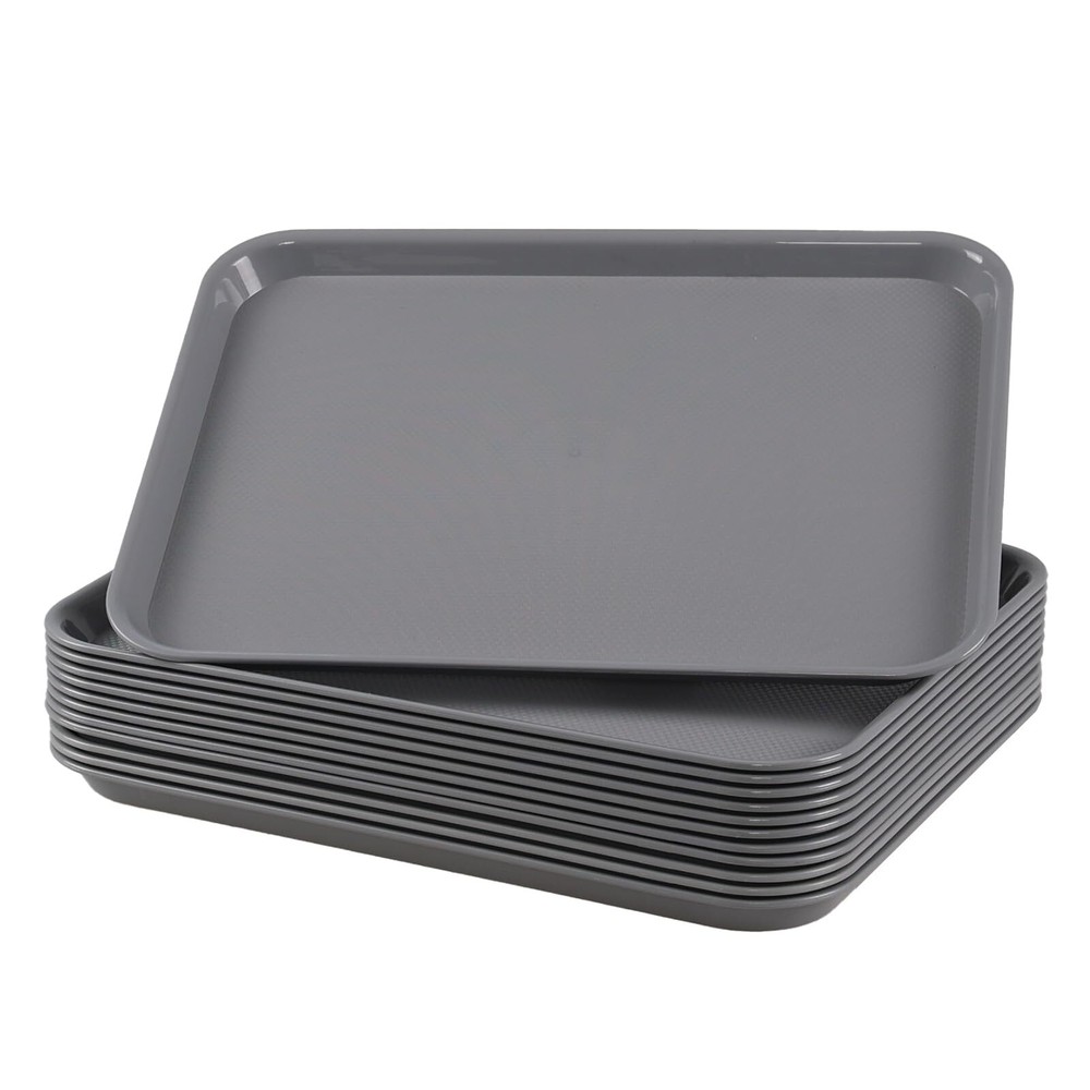 12-Pack Plastic Fast Food Service Trays Rectangular Cafeteria Tray