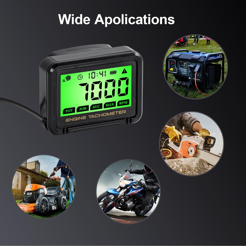 Digital Chainsaw Tachometer Motorcycle Pulse Engine Tachometer Adjustable Gre...