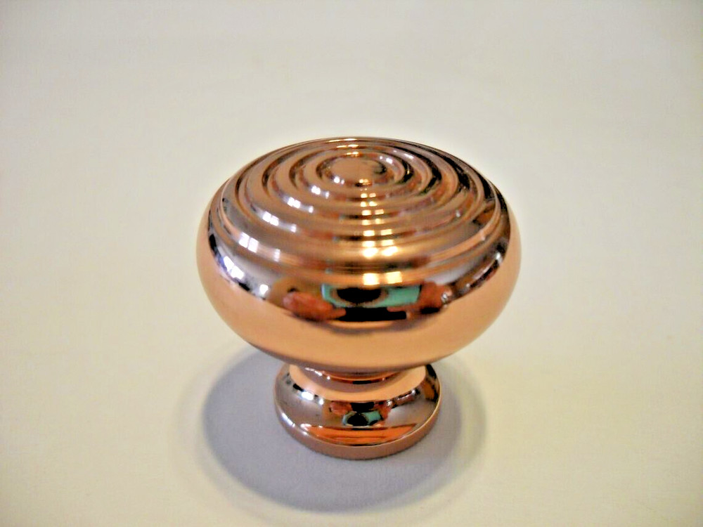 New Polished Heavy Copper Drawer Knobs Ridged Face Cabinet Door Pulls
