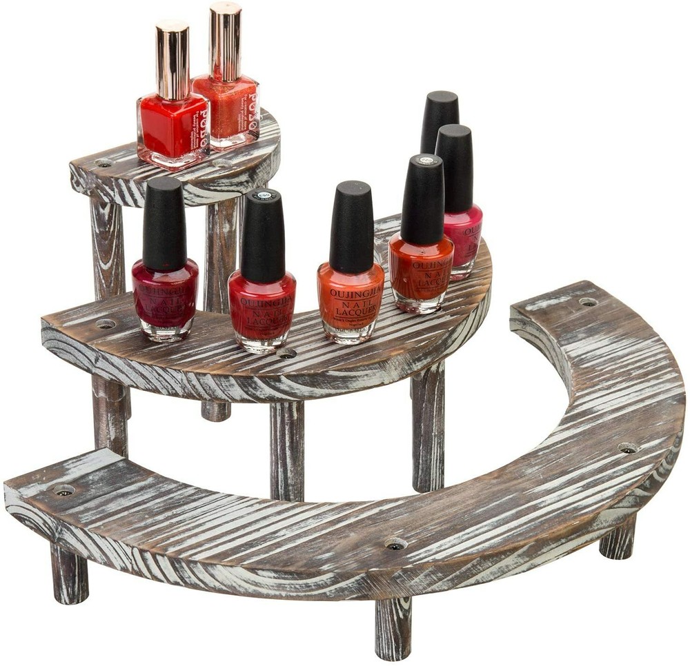 MyGift 3 Tier Rustic Torched Wood Semicircle Cupcake Stand Display Risers