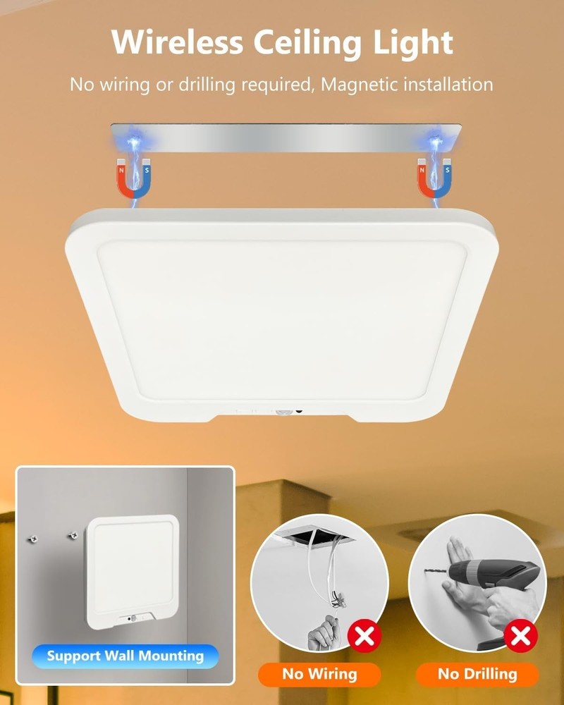 Rechargeable Motion Sensor Ceiling Light with Remote, Dimmable Magnetic Mount...