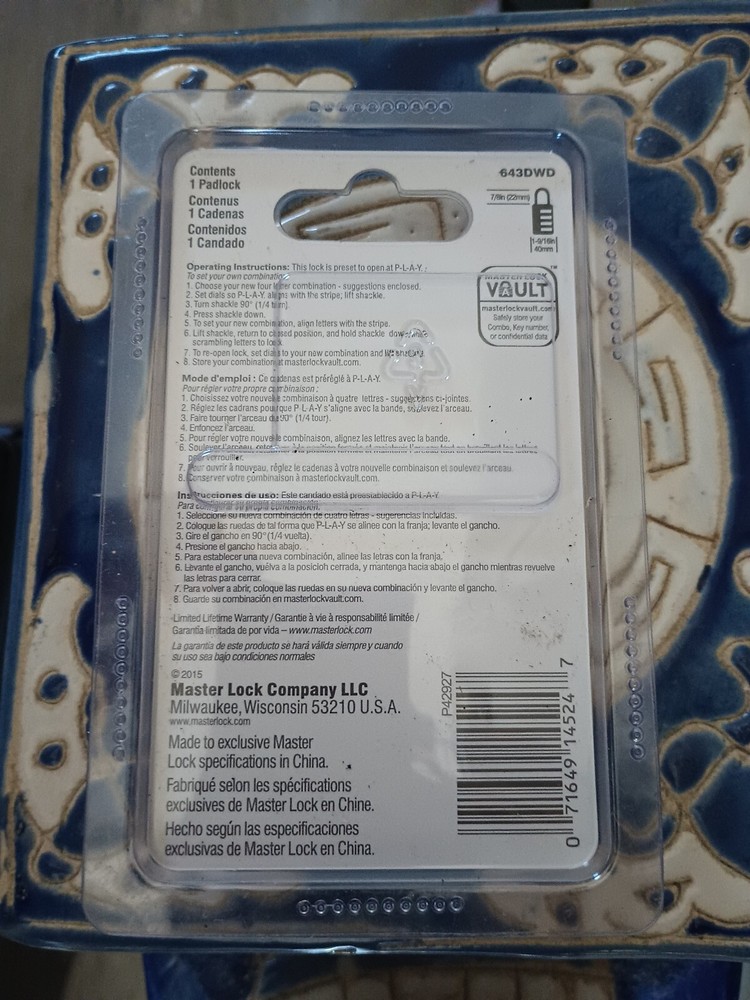 Master Lock 643DWD Master Lock Set Your Own Password Combo Lock