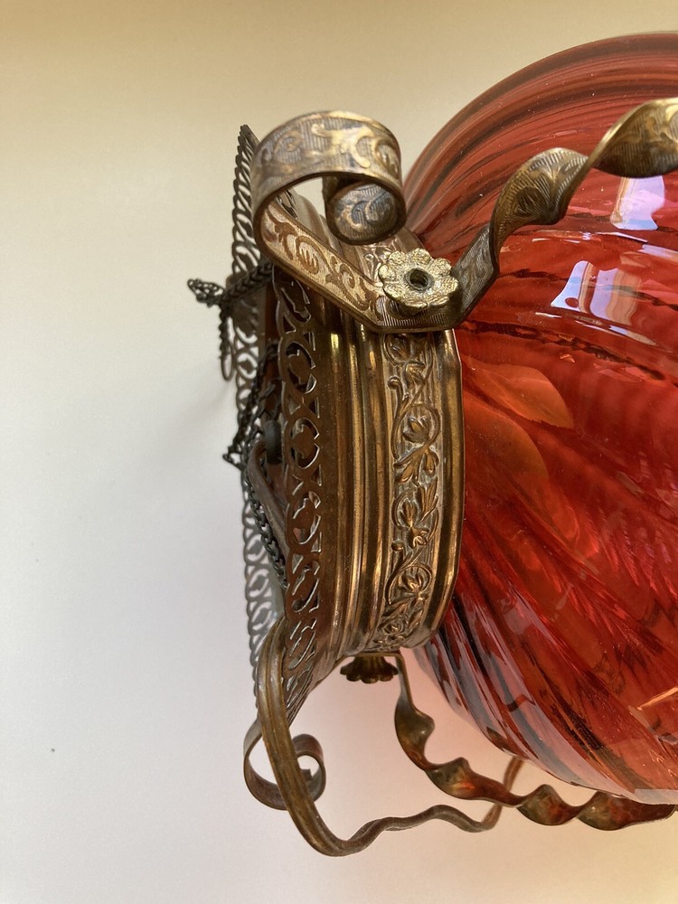 Antique Victorian Ruby Swirl Hall Light