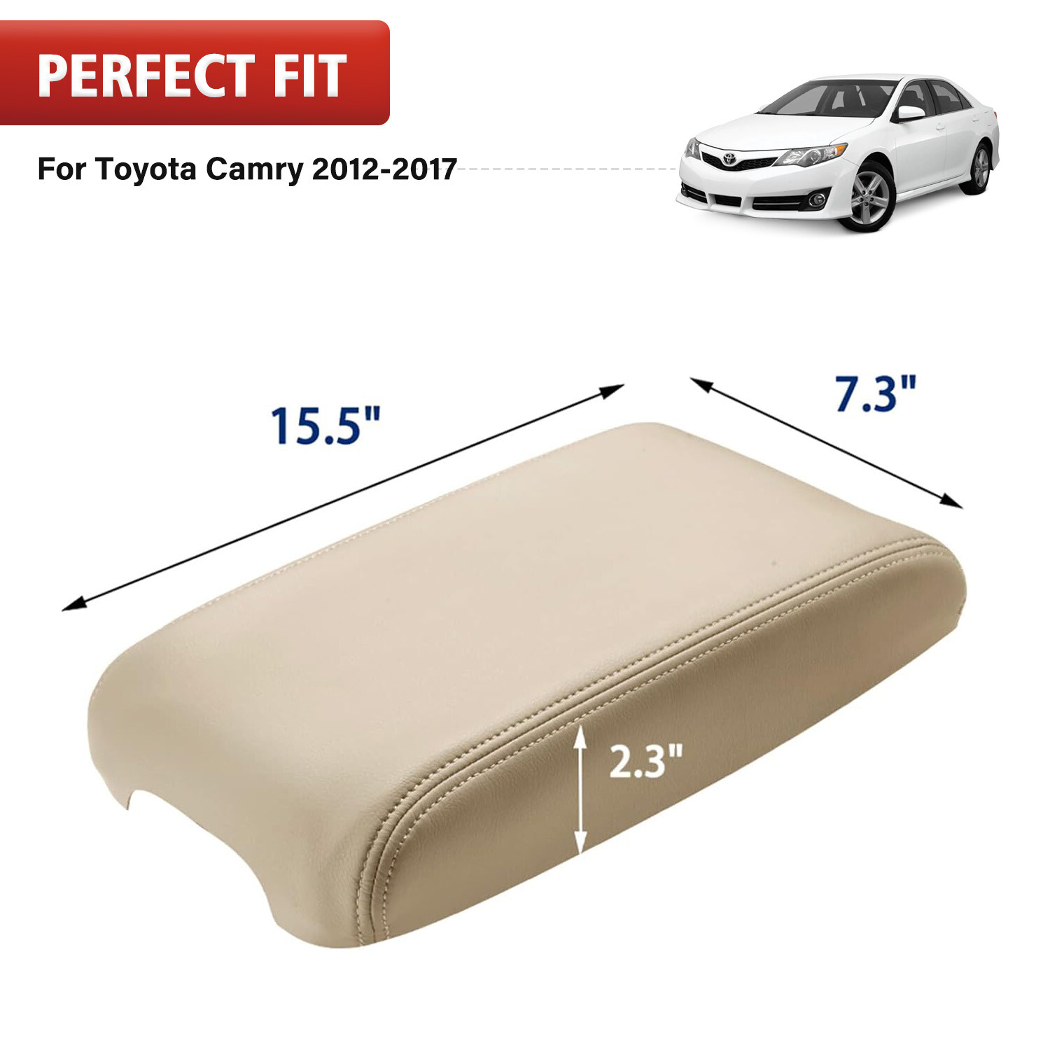 Fits 2012-2017 Toyota Camry Leather Center Console Lid Armrest Cover Ivory Tan