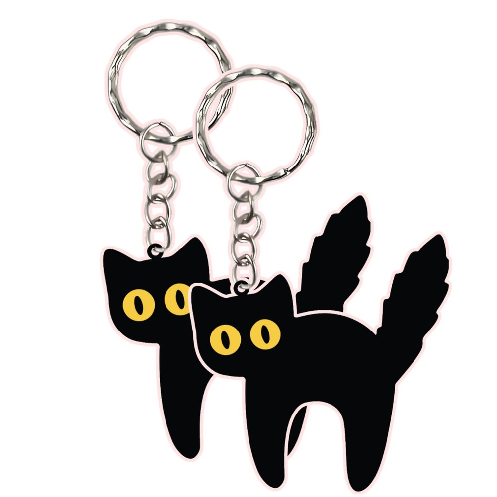 TRANGLE Black Cat Keychain (2 Pcs) – Acrylic Cute Key Ring, Small,