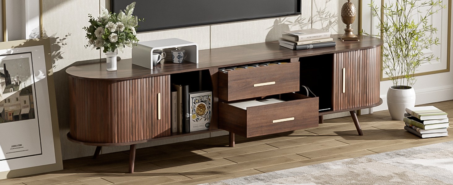 Modern TV Stand for 80" TV Entertainment Center Media Console Table W/ 2 Drawers