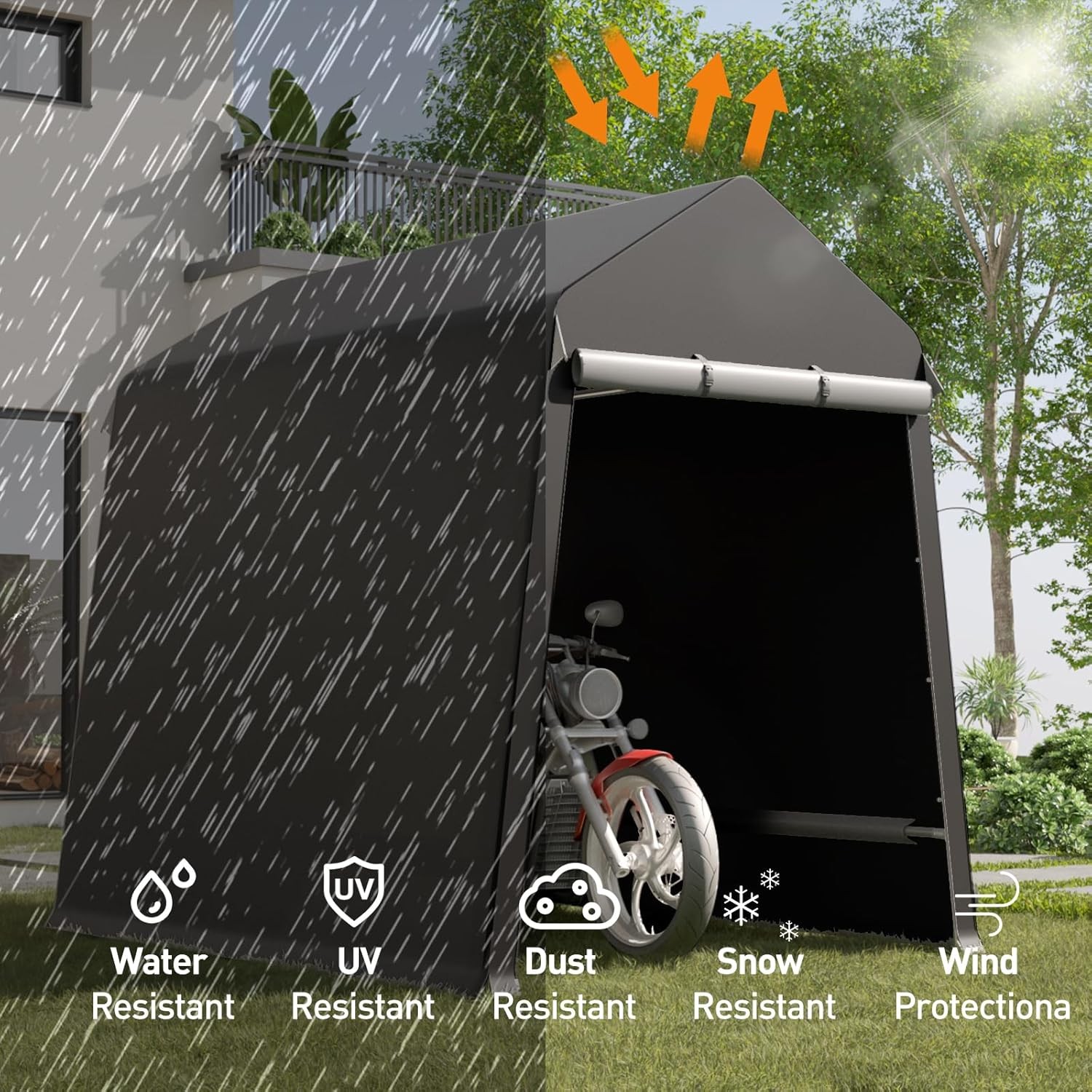 6x8 FT Outdoor Heavy-Duty Portable Garage Storage Shelter Shed with Zipper Doors