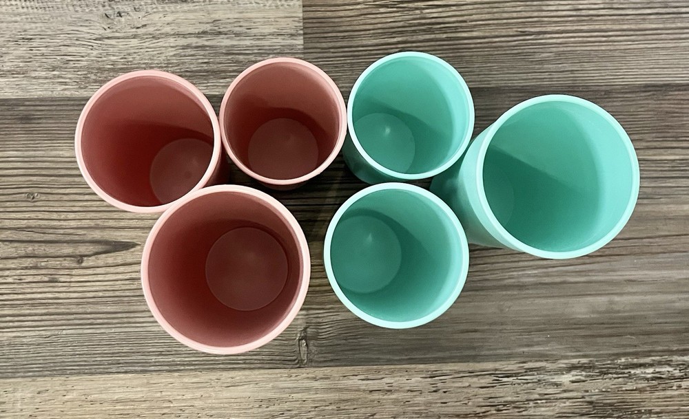 6 Vntg Retro Teal Pink Tupperware Cups Multiple Sizes Pastel Kitchen Cups Drinks