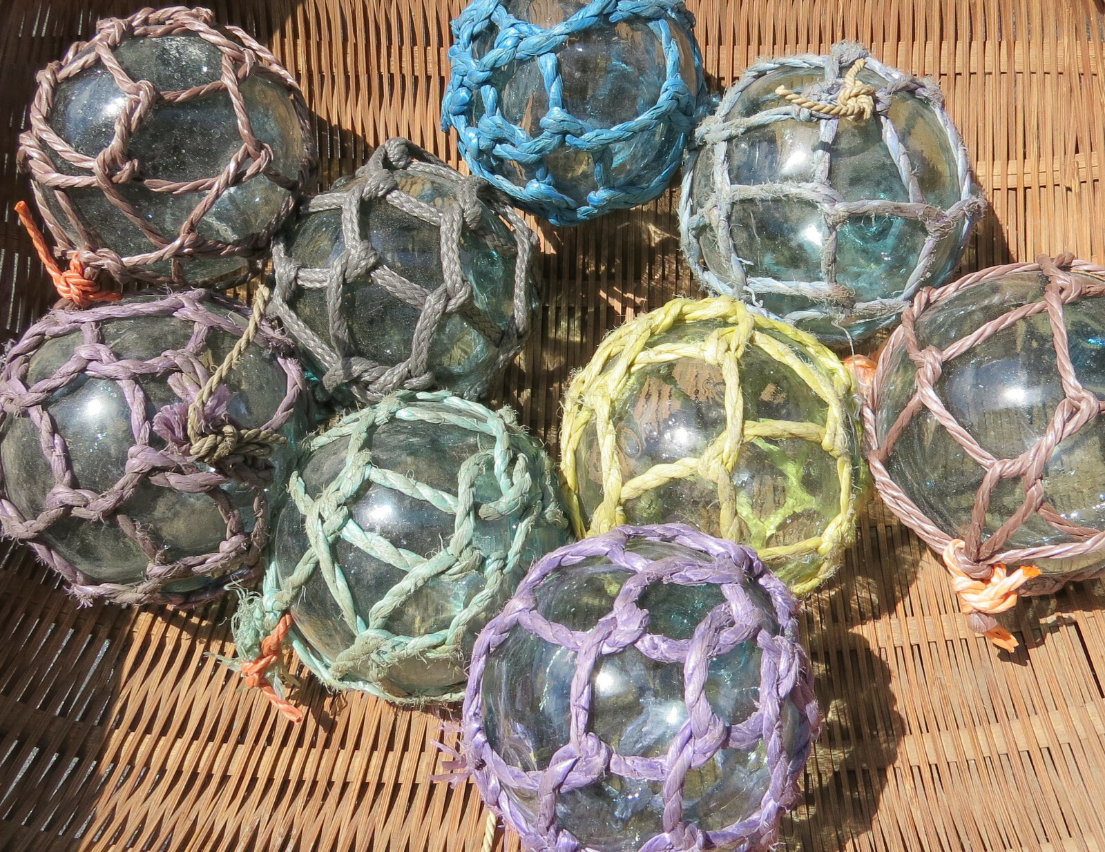Japanese Glass Fishing FLOATS 3" Netted LOT-9 Net Buoy Authentic Vintage!