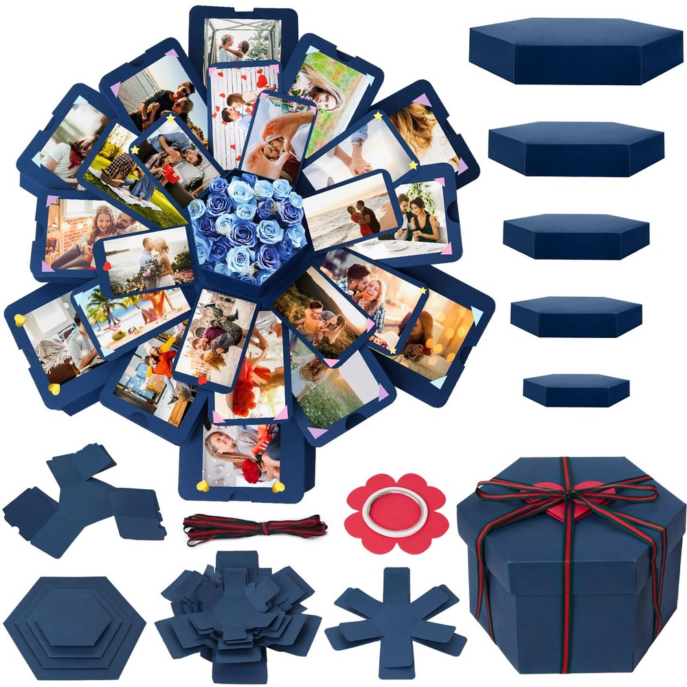Blue Exploding Gift Box DIY Scrapbooking Accessories for Anniversary Birthday